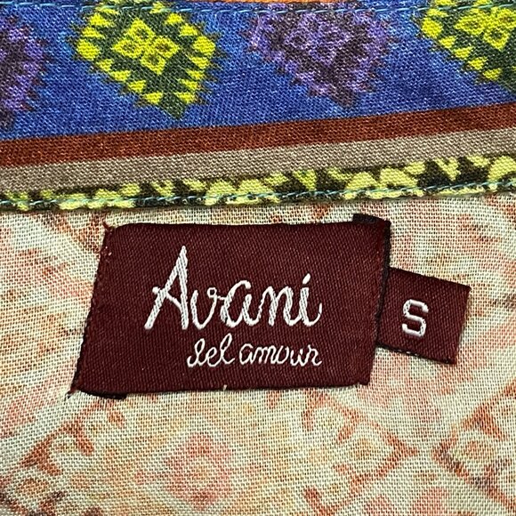 Avani Del Amour Sz S Shirt Tunic Long Sleeve Multicolor Patchwork Mixed Print - Picture 6 of 7